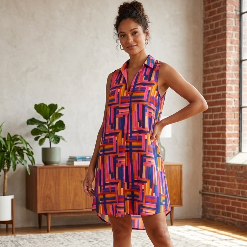 Colorful Geometric Midi Dress Size XS